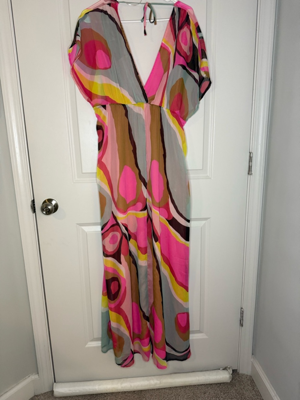 H&M Pink Multi-Color Abstract V-Neck Maxi Dress